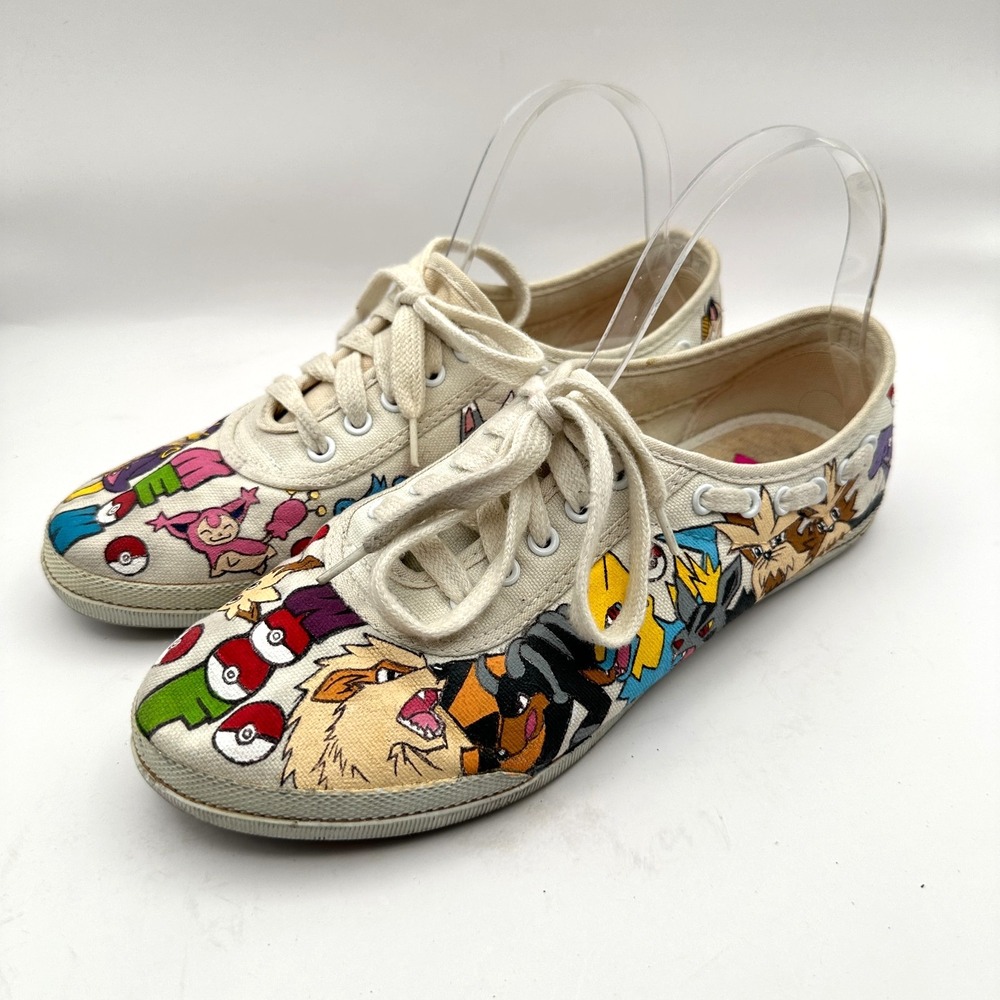 Hand Painted Pokemon Shoes Size 8 WIDE Custom Anime Manga Fan Art Canvas Comicon